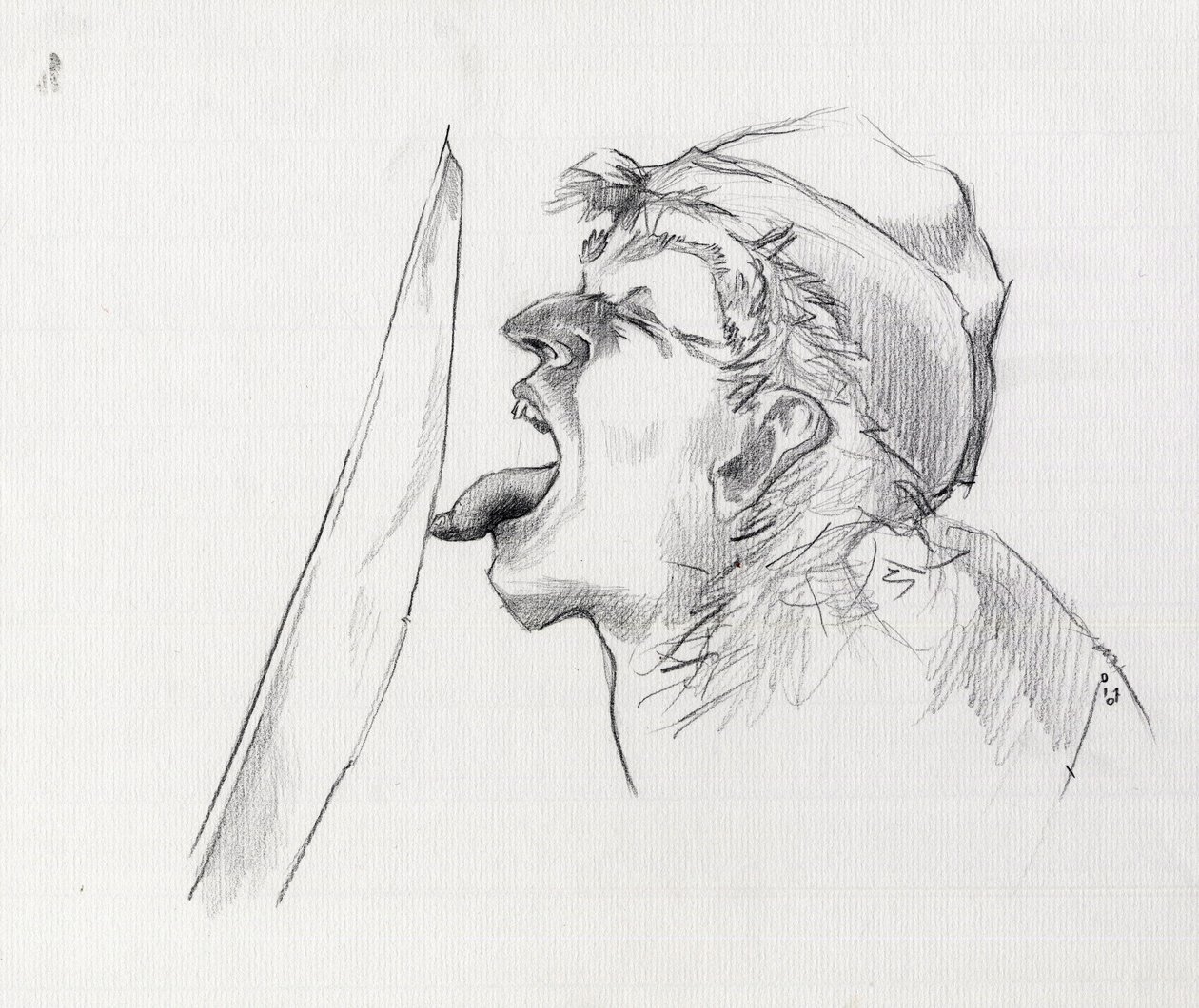 Portrait of a pirate (privateer) defying the sword by touching it with the tongue by Alessandro Lonati