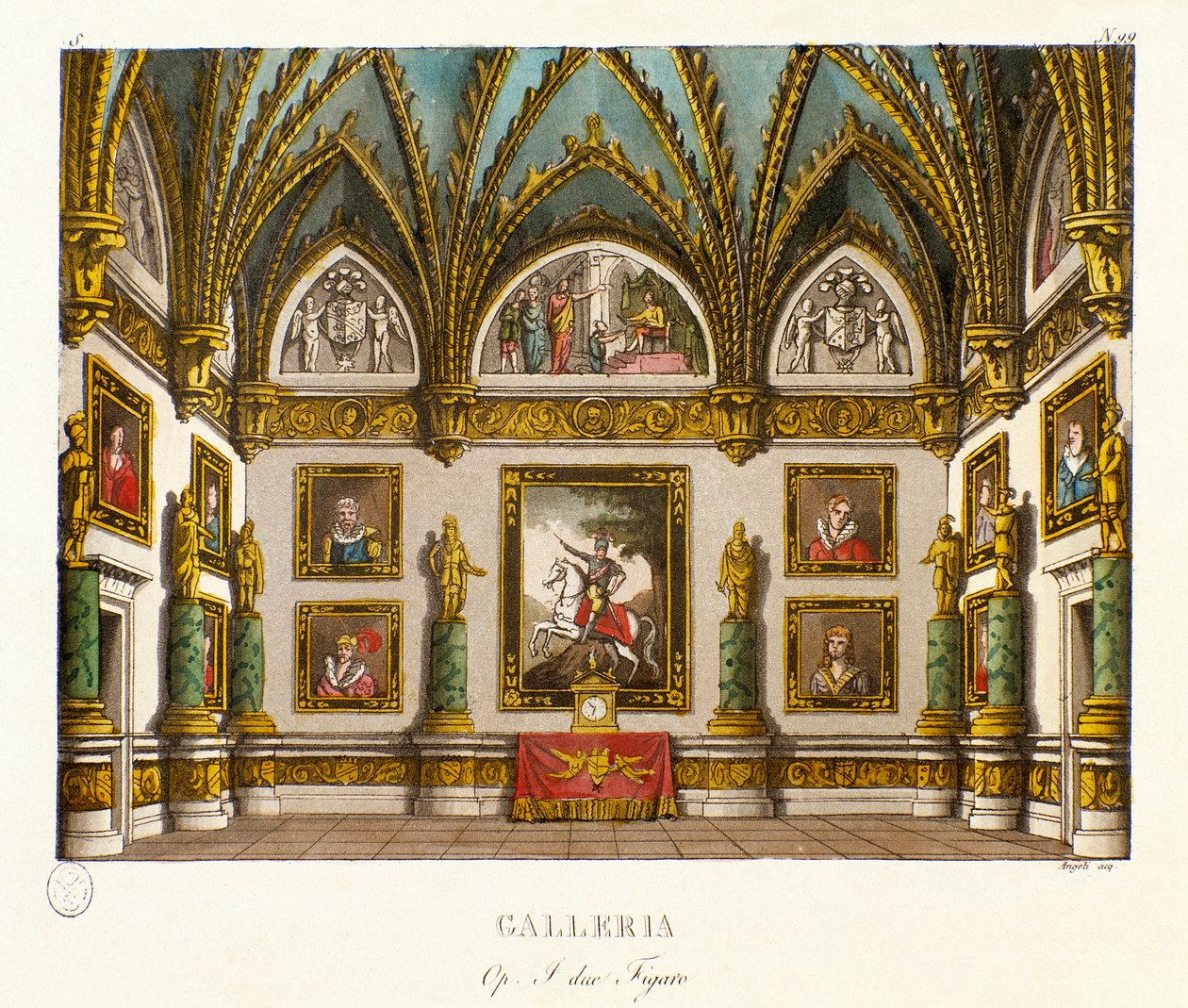 View of the gallery decorated with paintings - Scenography for the opera 