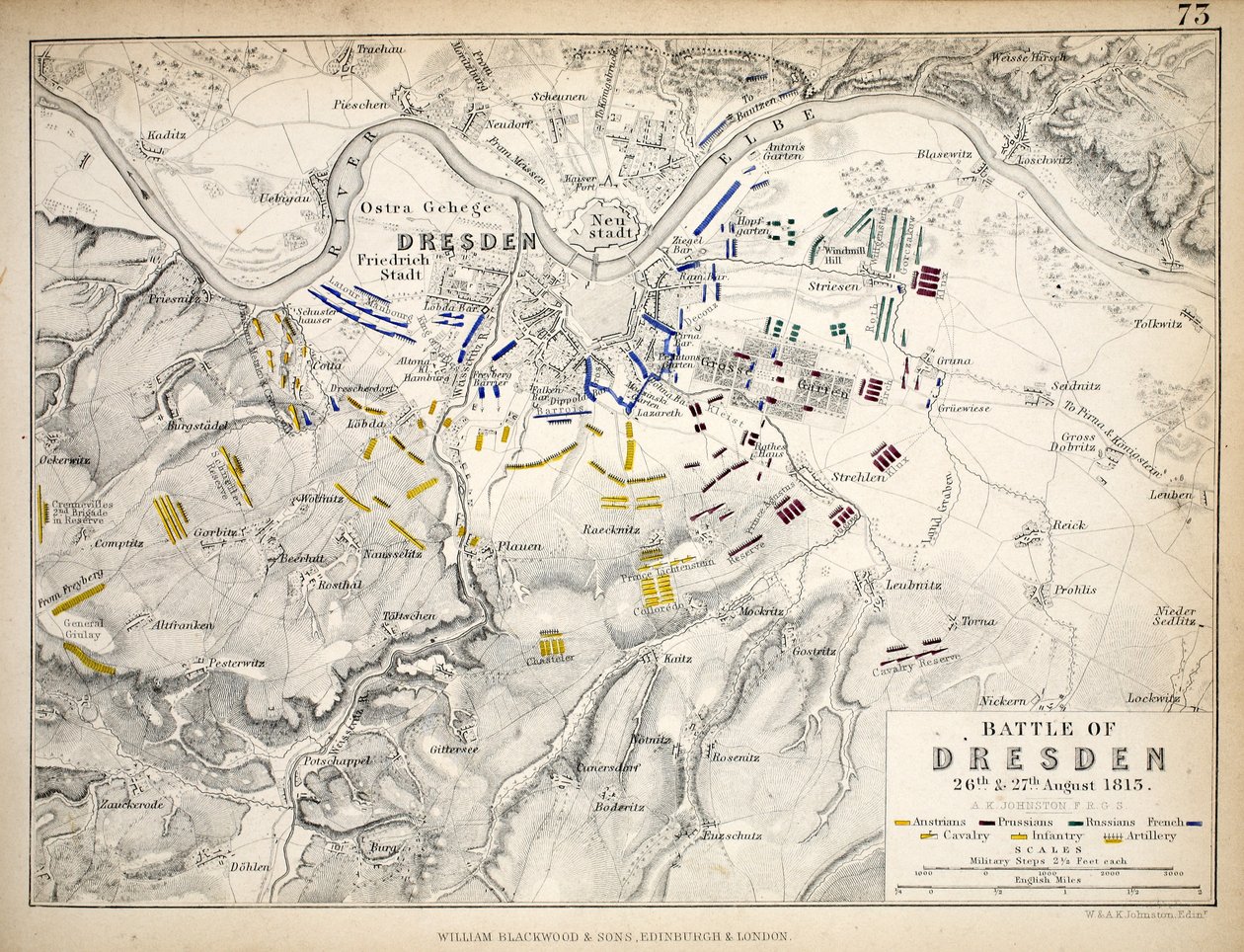 Map of the Battle of Dresden, published by William Blackwood and Sons, Edinburgh and London, 1848 by Alexander Keith Johnston