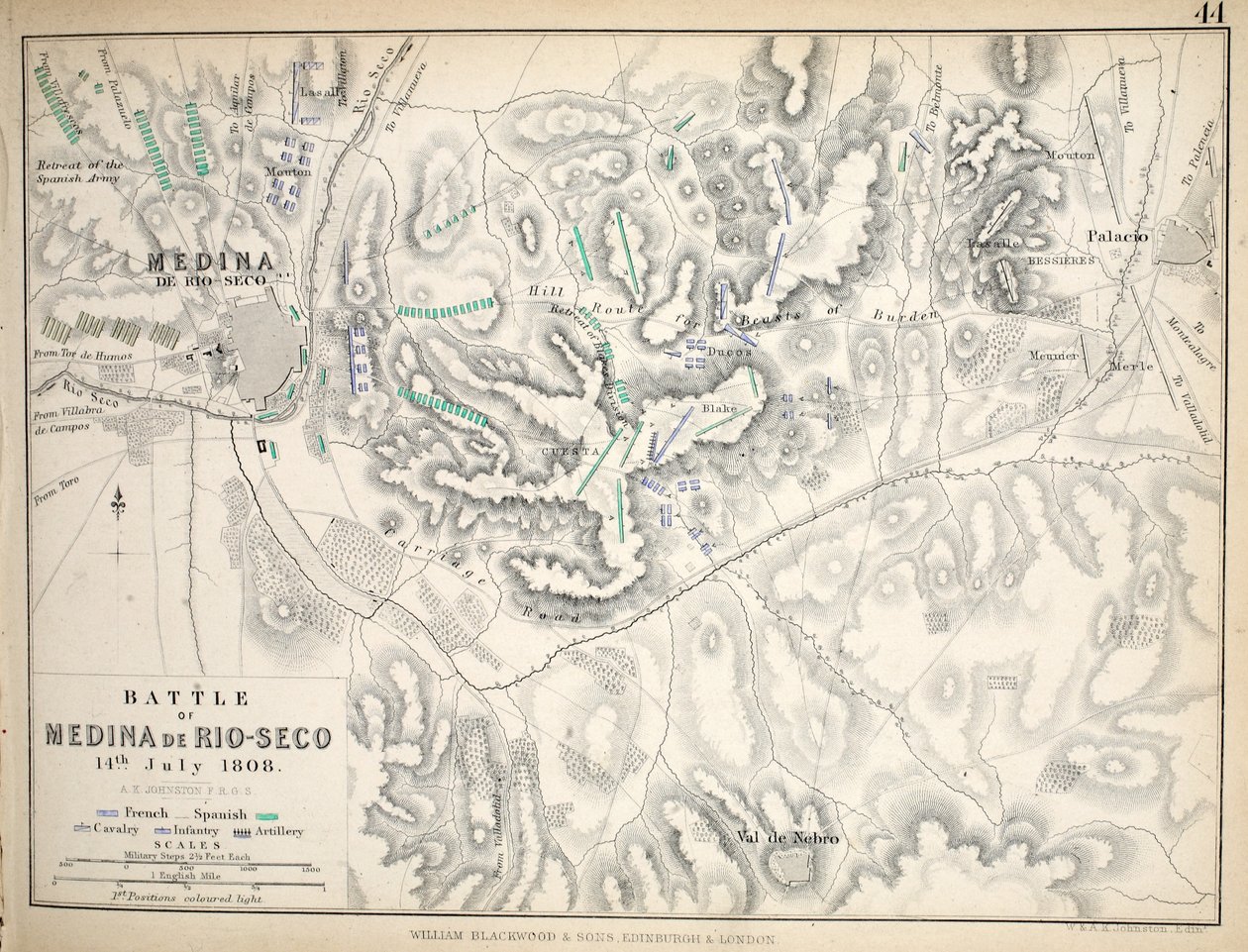Map of the Battle of Medina de Rio-Seco, published by William Blackwood and Sons, Edinburgh and London by Alexander Keith Johnston