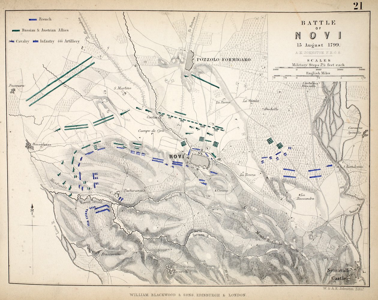 Map of the Battle of Novi, published by William Blackwood and Sons, Edinburgh and London, 1848 by Alexander Keith Johnston