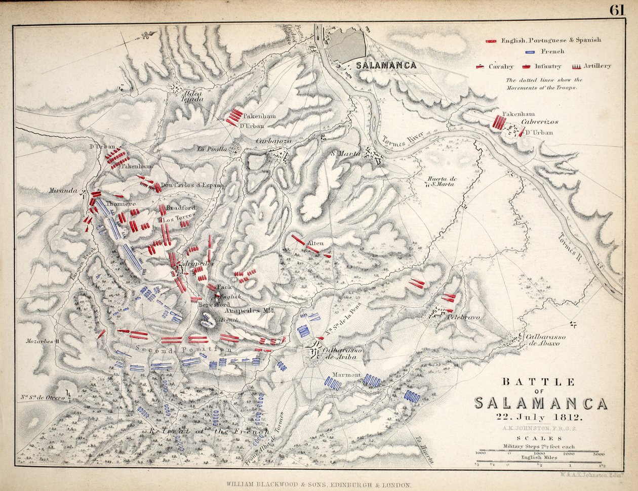 Map of the Battle of Salamanca, published by William Blackwood and Sons, Edinburgh and London, 1848 by Alexander Keith Johnston