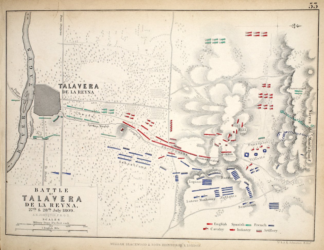 Map of the Battle of Talavera, Published by William Blackwood and Sons, Edinburgh and London, 1848 by Alexander Keith Johnston