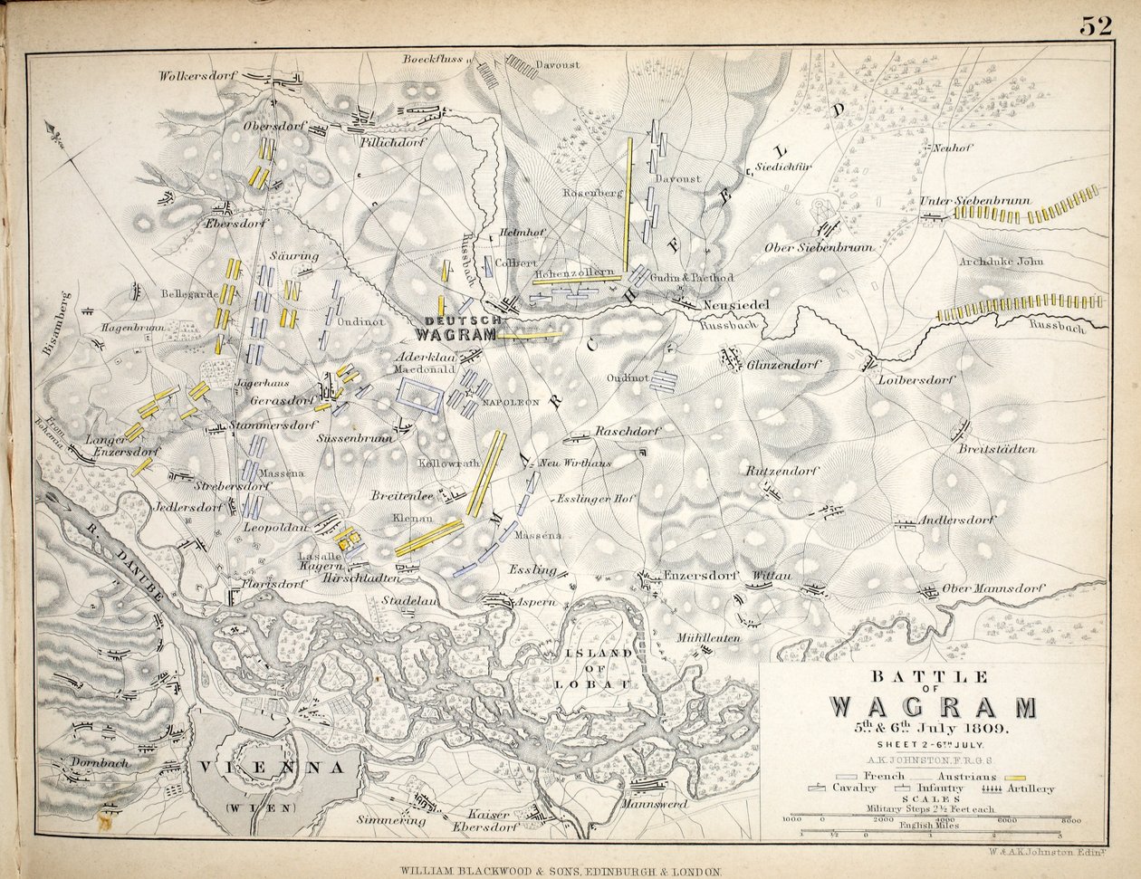 Map of the Battle of Wagram, published by William Blackwood and Sons, Edinburgh and London, 1848 by Alexander Keith Johnston