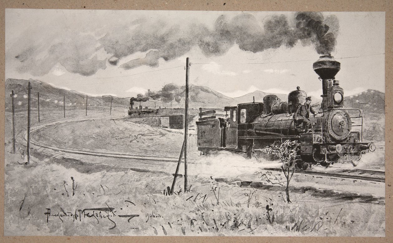 Train load of ammunition conducted under enemy fire from Liao-Yang to Port Arthur by Lieutenant Colonel Spiridonoff, 25th April 1904, illustration from 