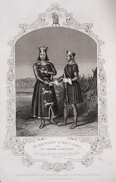 Mr Macready as King John and Mr Cooper as Hubert, Act III Scene 3 of 