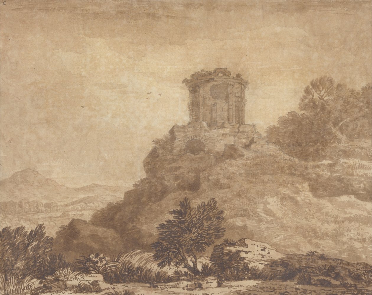 Landscape with a ruined temple, c.1756 by Alexander Cozens