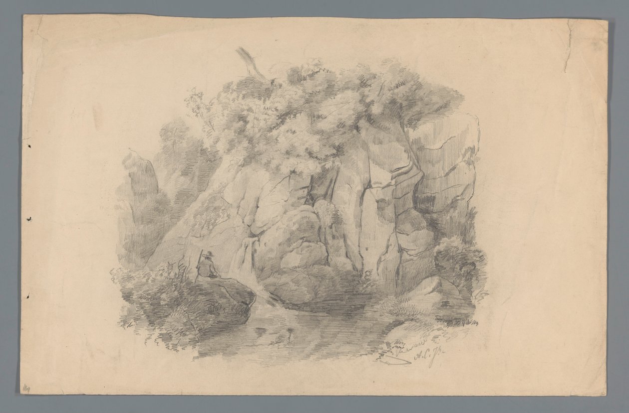 Landscape with Man Sitting by a Waterfall by Alexander Cranendoncq