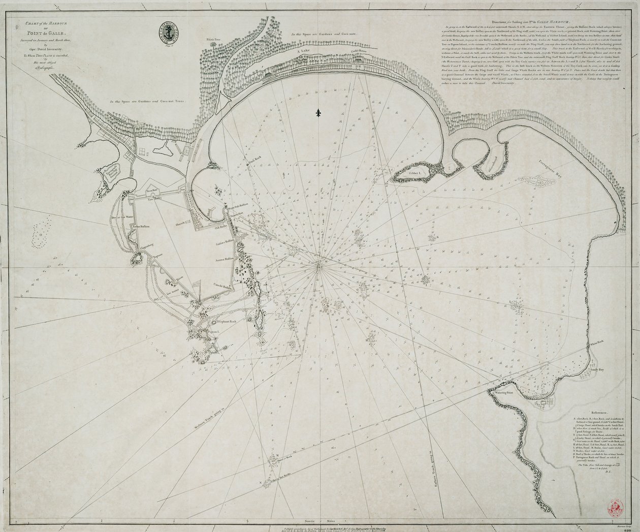 Chart of the harbour of Point de Galle. Surveyed in January and March 1800, by Captain David Inverarity. To whom this plate is inscribed, by his most obliged A.Dalrymple. by Alexander Dalrymple