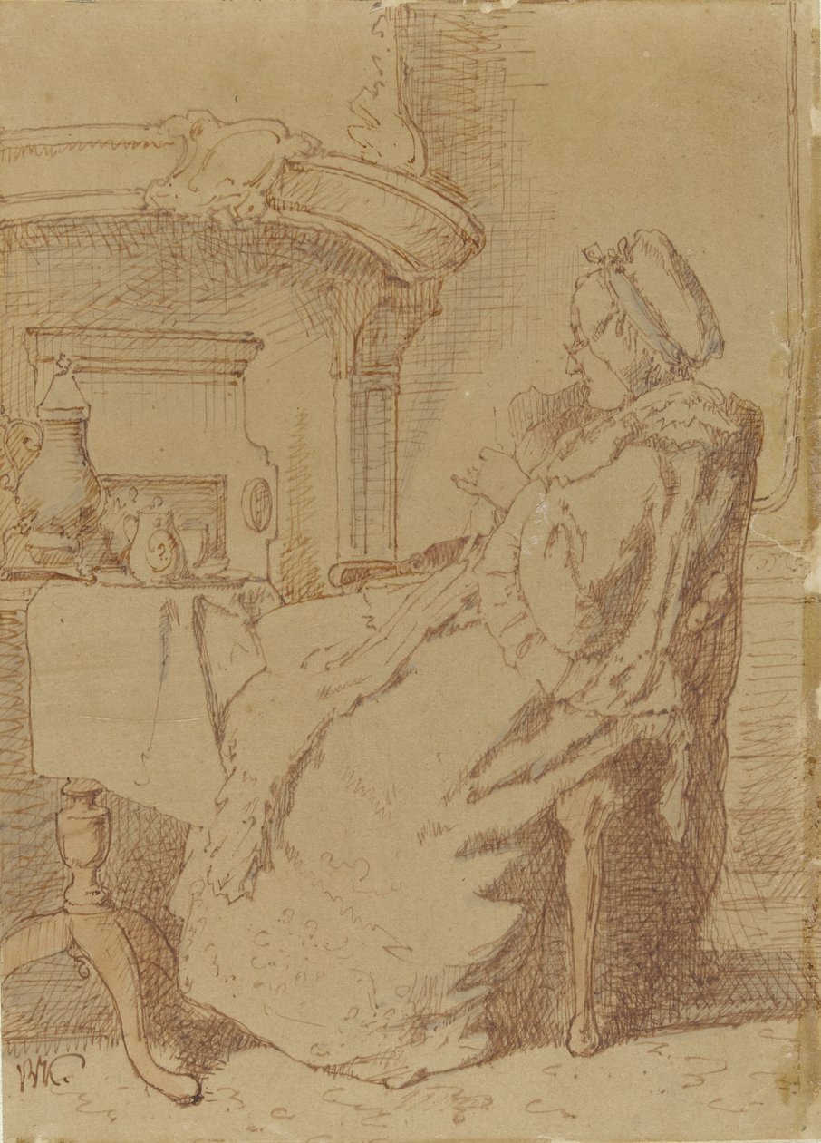 Seated, Knitting Old Woman at a Table by Alexander Hugo Bakker Korff
