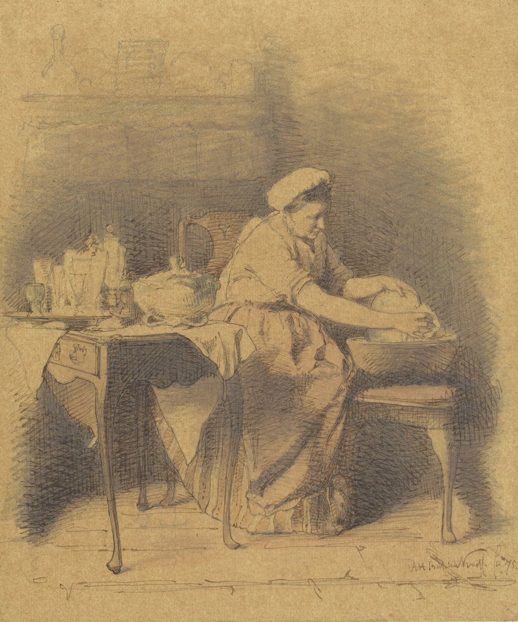Seated Woman Washing Dishes by Alexander Hugo Bakker-Korff
