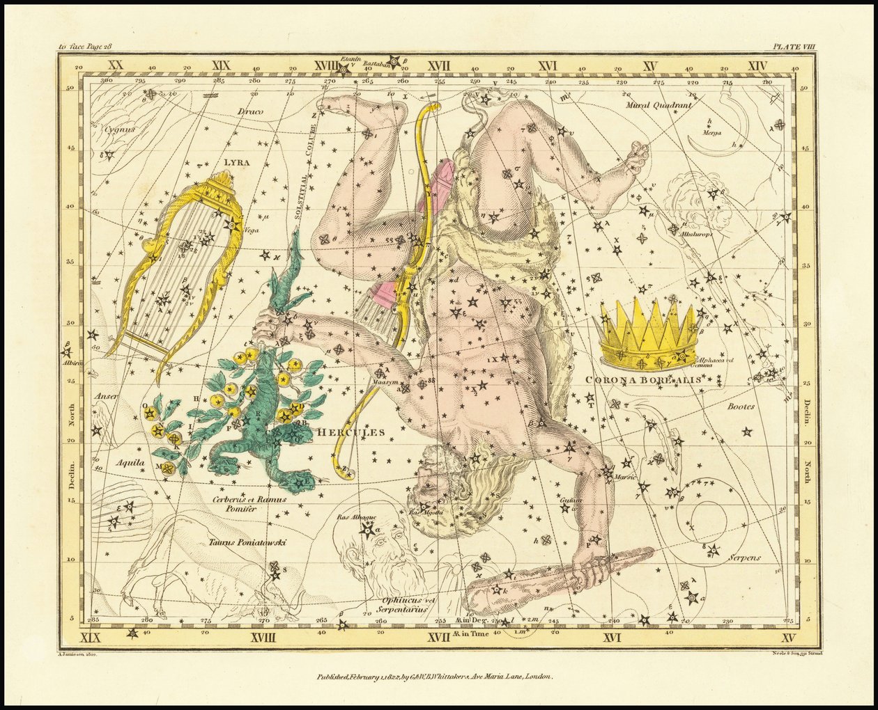 1822 - Corona Borealis, Hercules and Cerberus and Lyra by Alexander Jamieson