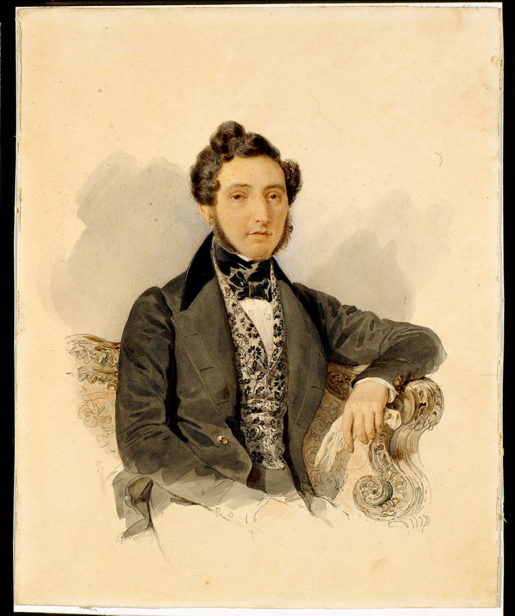 Portrait of Nikolay Mikhaylovich Donaurov (1806-1849) - Watercolor on paper by Alexander Briullov (1798-1877) by Alexander Pavlovich Briullov