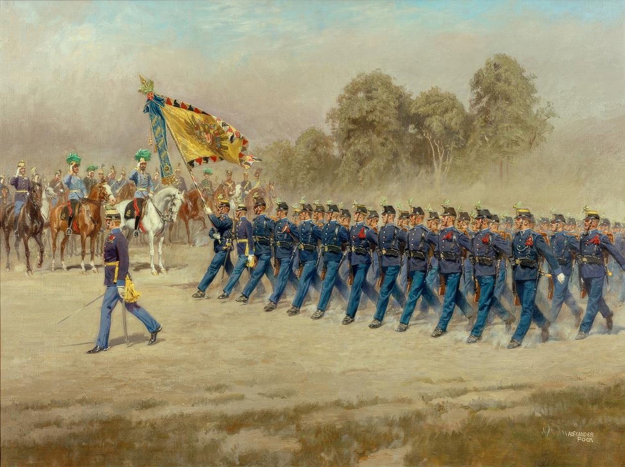 K. u. k. Hoch- und Deutschmeister Infantry Regiment No. 4 Defiles before Archduke Eugen by Alexander Pock