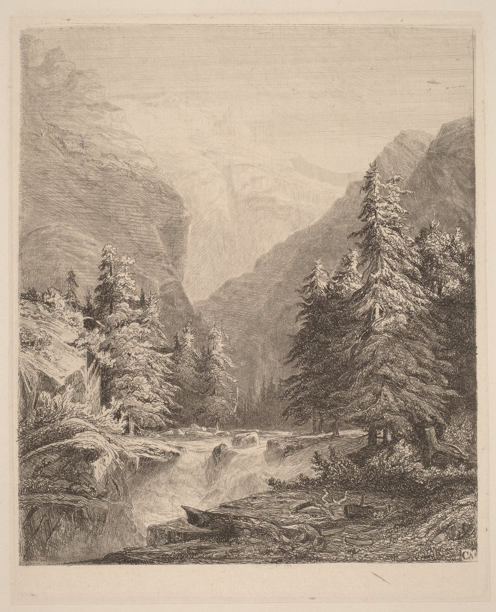 Mountain Waterfall by Alexandre Calame