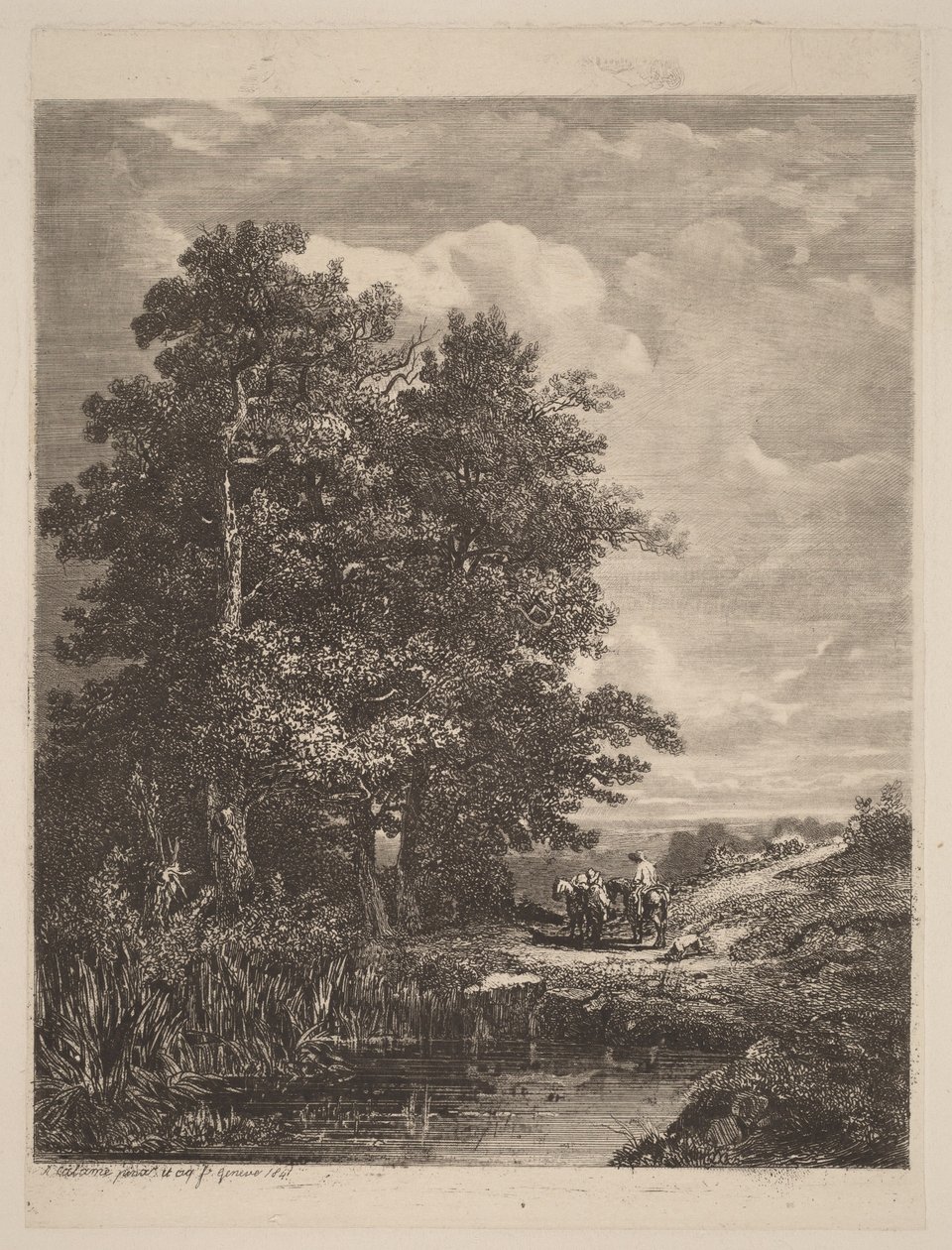 Riders by a Pond by Alexandre Calame