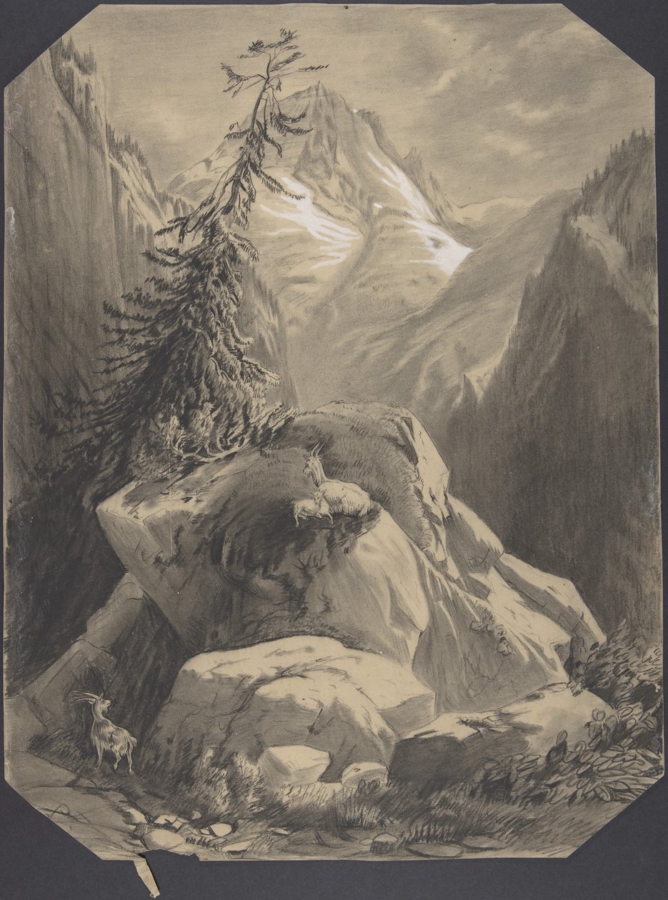 Three Goats in a Mountainous Landscape by Alexandre Calame