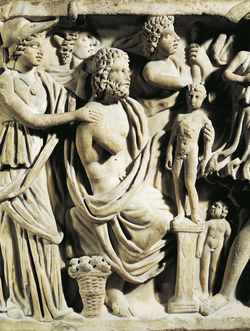 Marble Sarcophagus, Relief Depicting Prometheus Myth, Detail, Athena ...