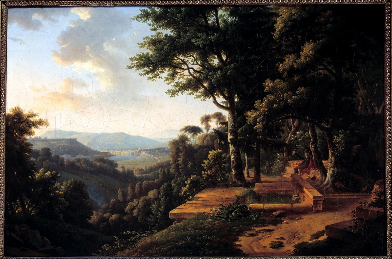 The philosopher Jean Jacques Rousseau meditating in 1770 in the Parc de la Rochecordon near Lyon by Alexandre Hyacinthe Dunouy
