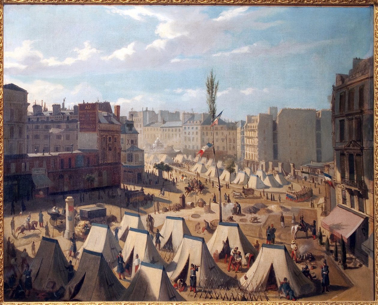 Troop Camp, on the Boulevard du Temple in Paris, During the Days of June 1848. Painting by Josquin (?), Oil on Canvas, French Art by Alexandre Josquin