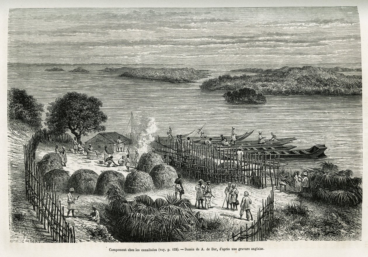 Camp Fortifies the Expedition to Protect Itself from the Cannibals Mouana Ntaba by Alexandre de (after) Bar