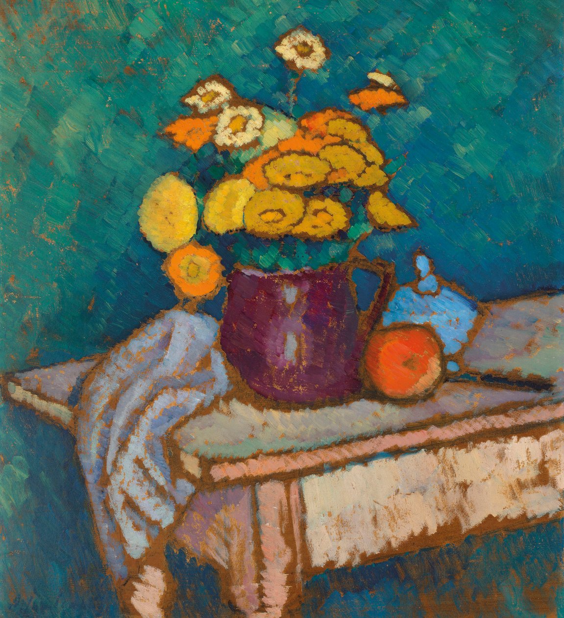 Still Life with Cloth, Flowers in Jug and Apple, 1909-1910 by Alexei Javlensky von