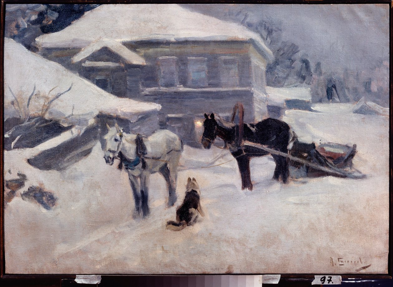 A Country Hotel. Painting by Alexei Stepanovich Stepanov, Russian Art, Late 19th-Early 20th Century, Landscape - M Tuganov Art Museum of the North Ossetian, Vladikavkaz (Russia) by Alexei Steipanovitch Stepanov