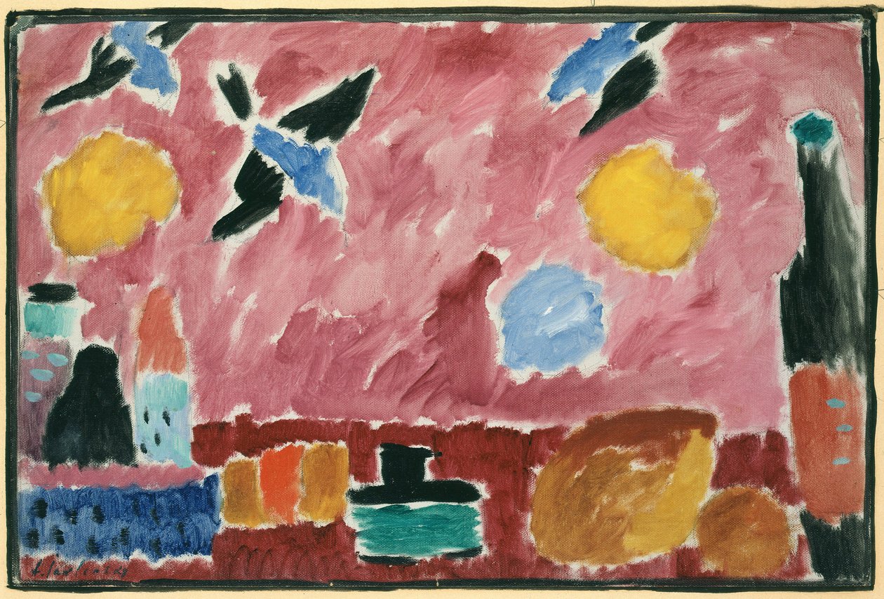 With Red Swallow-Patterned Wallpaper by Alexej von Jawlensky