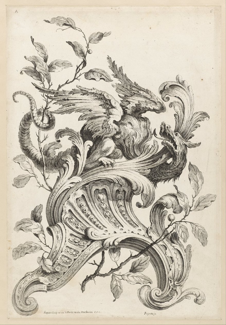 Winged Griffon on a Rocaille Bracket, from Premiere Partie Diverse Ornements by Alexis Peyrotte