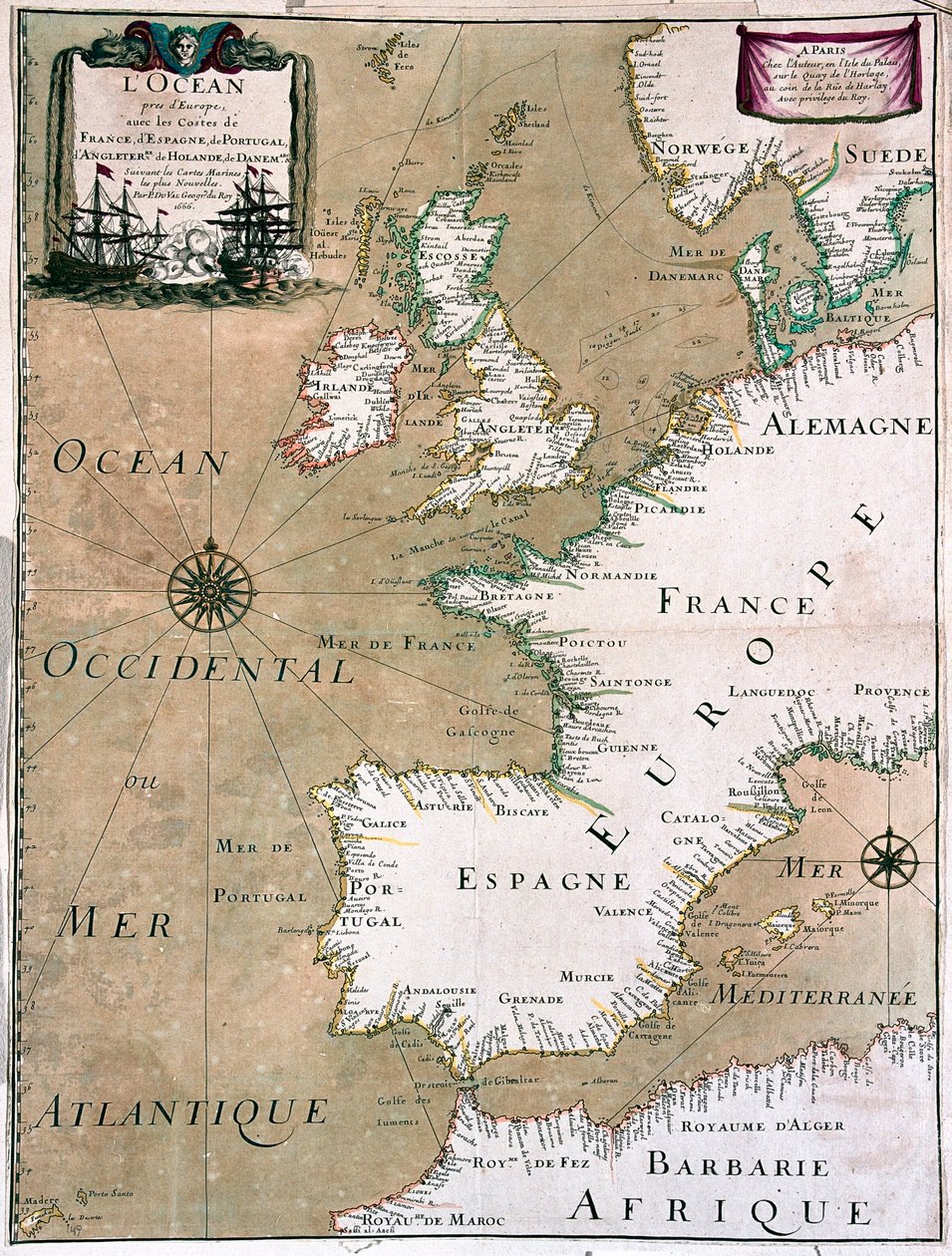 The Ocean with the Coast of France, Spain, Portugal, England, Netherlands, Denmark by Alexis Hubert Jaillot