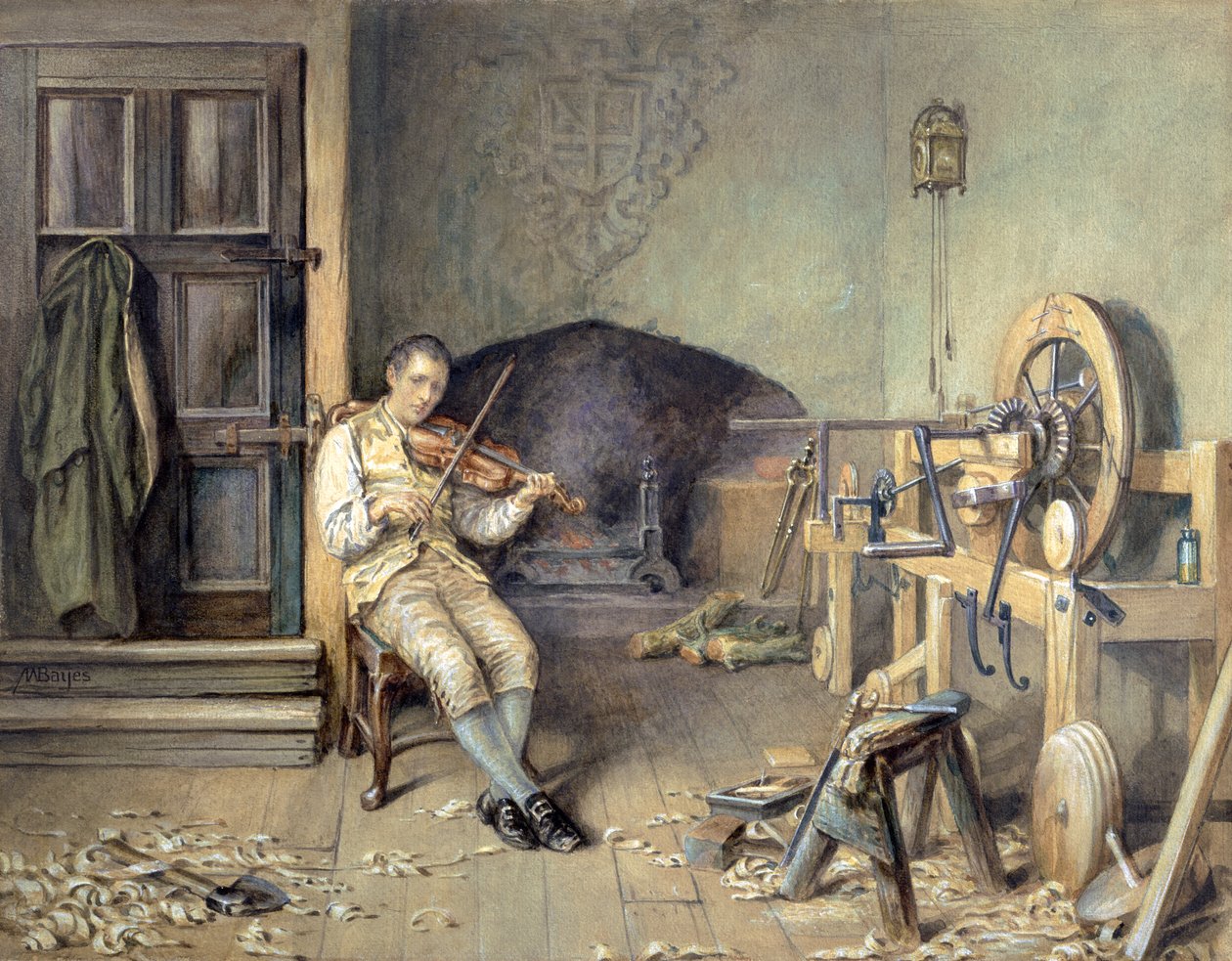 Samuel Crompton (1753-1827) Inventing his Spinning Mule, 1895 by Alfred Walter Bayes