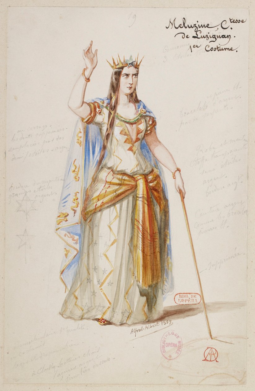 The Sorceress - Costume Designs - Mélusine, Countess of Lusignan, 1st Costume by Alfred Albert