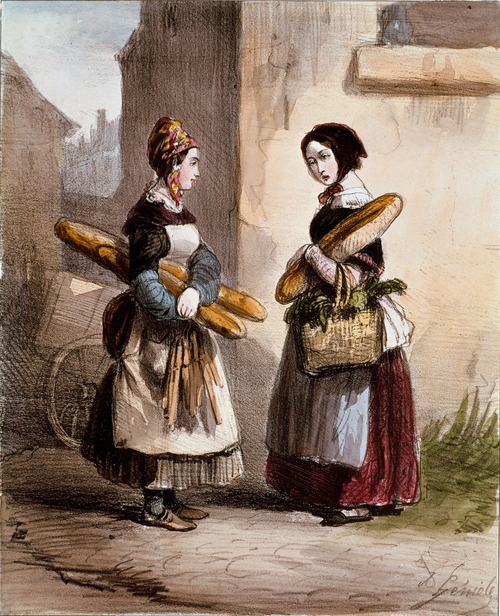 Small trades: the bakery. Young walking bread merchant by Alfred Andre Geniole