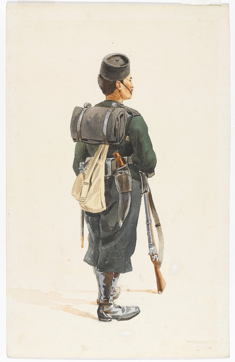 Rifleman of the 4th Gurkha Regiment in marching order, 1890 by Alfred Crowdy Lovett