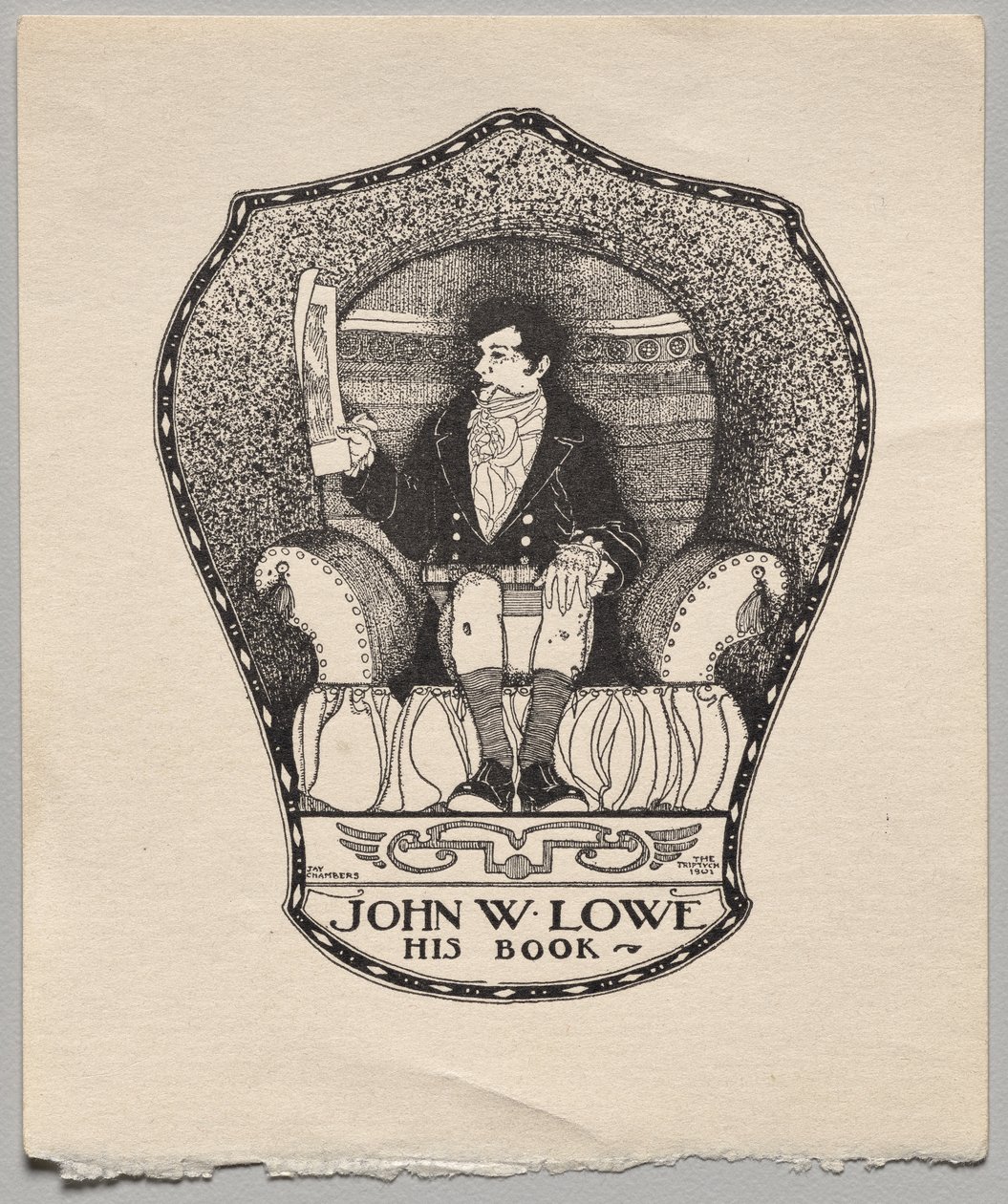 Bookplate: John W. Lowe by Alfred Dawson