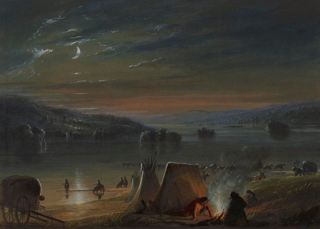 Crossing the River: Moonlight by Alfred Jacob Miller