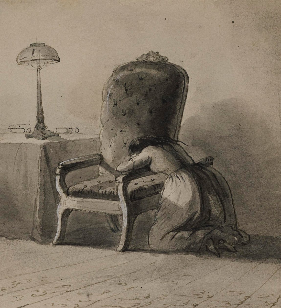 Girl Kneeling Over the Arm of a Chair by Alfred Jacob Miller