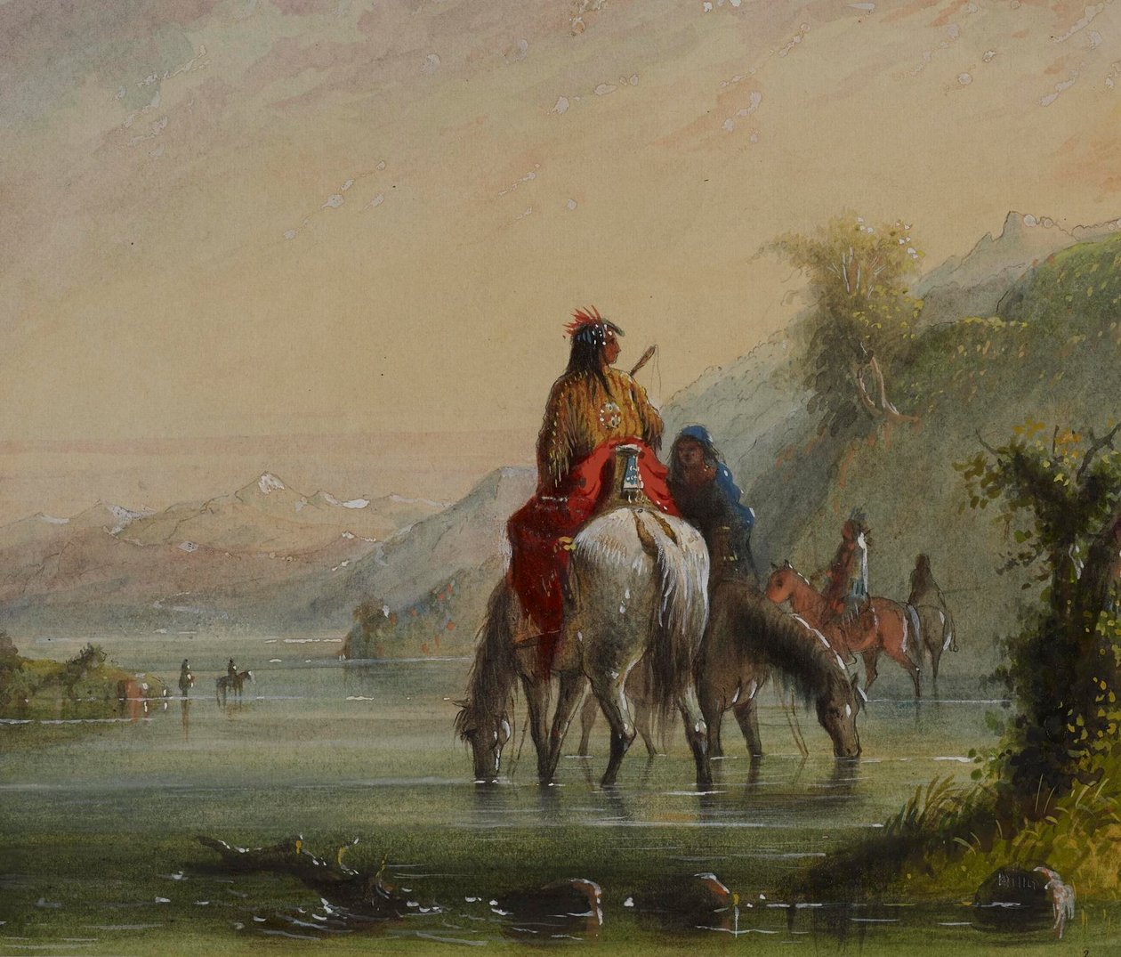 Indian Girls Watering Horses (Eau Sucre River) by Alfred Jacob Miller