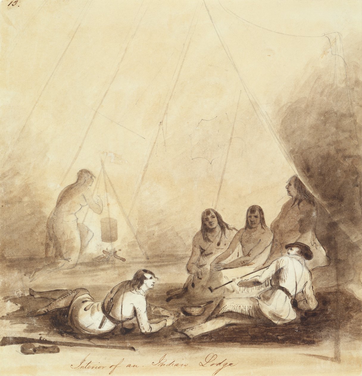 Interior of an Indian Lodge by Alfred Jacob Miller