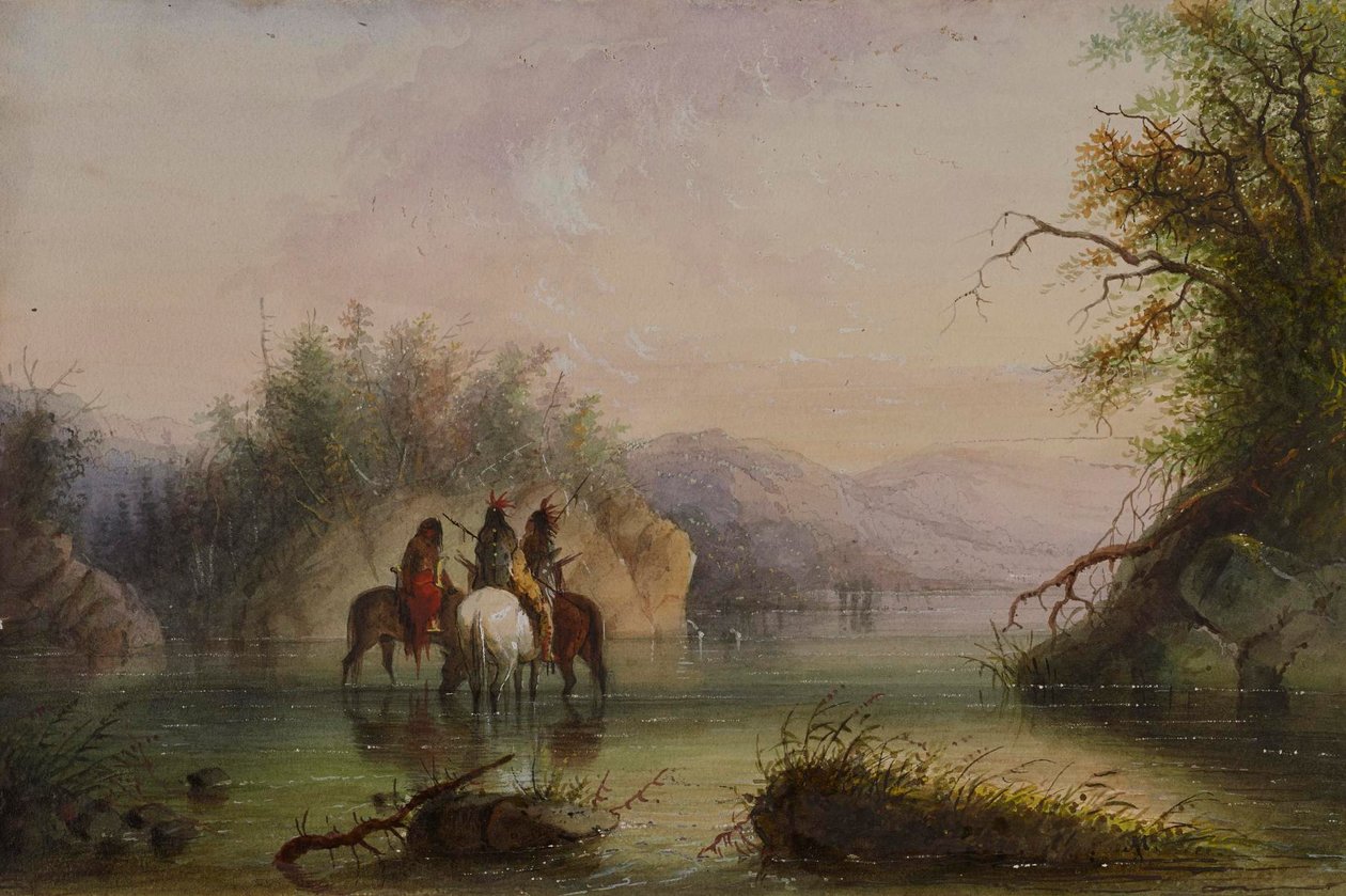River Scene - Watering Horses by Alfred Jacob Miller