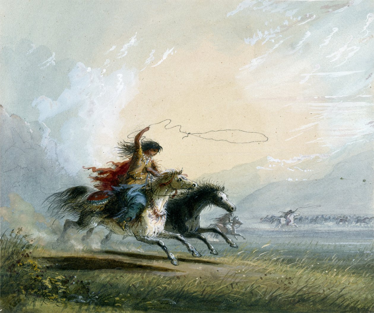 Shoshone Woman - Catching A Horse by Alfred Jacob Miller