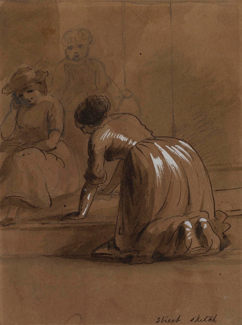 Street Sketch. Washing Steps. by Alfred Jacob Miller