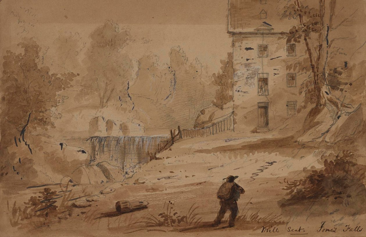 View of a House and Falls by Alfred Jacob Miller