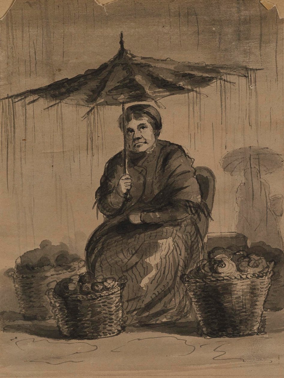 Woman Under an Umbrella in a Market by Alfred Jacob Miller