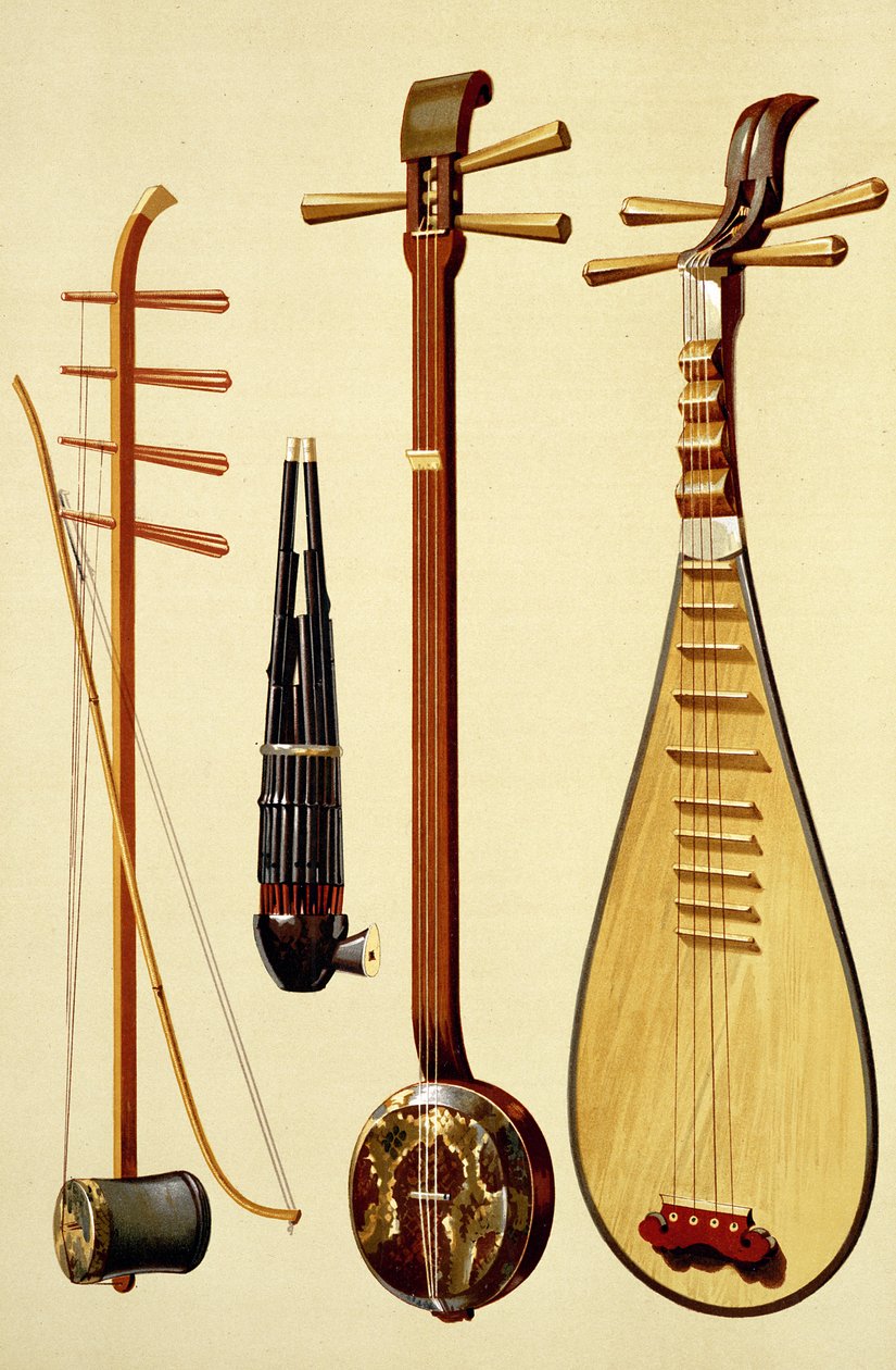 A Huqin and Bow, a Sheng, a Sanxian and a Pipa, Chinese Instruments from 