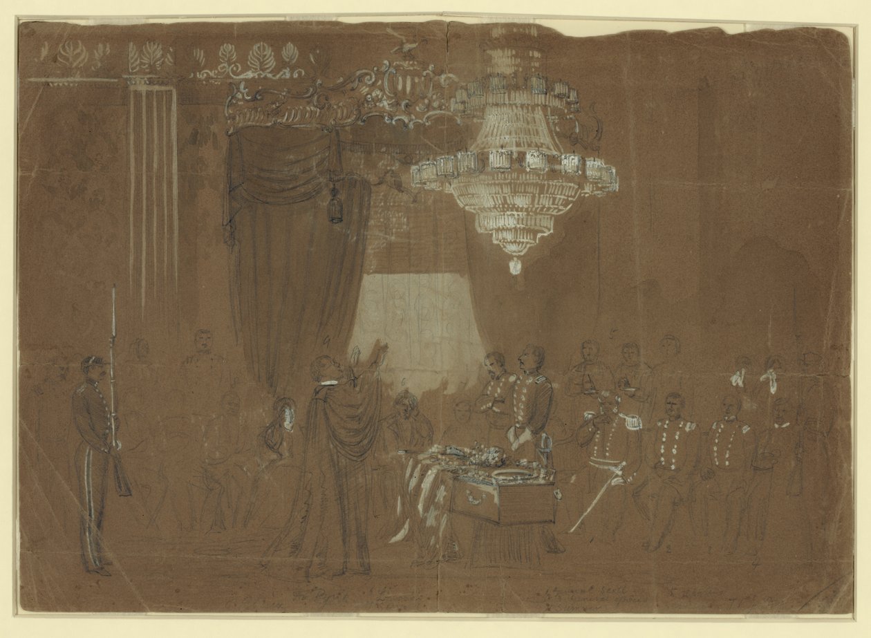Funeral Service over Col. Ellsworth at the White House East Room by Alfred R. Waud