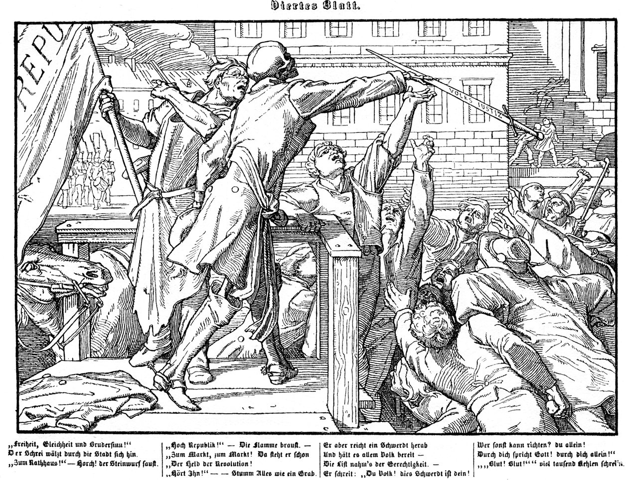 Totentanz 1848: Death offers the sword of Justice by Alfred Rethel