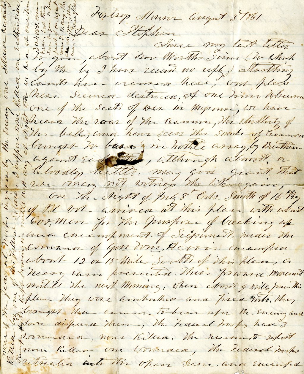 Letter [of Alfred Warner] to Stephen, August 3, 1861 by Alfred Warner