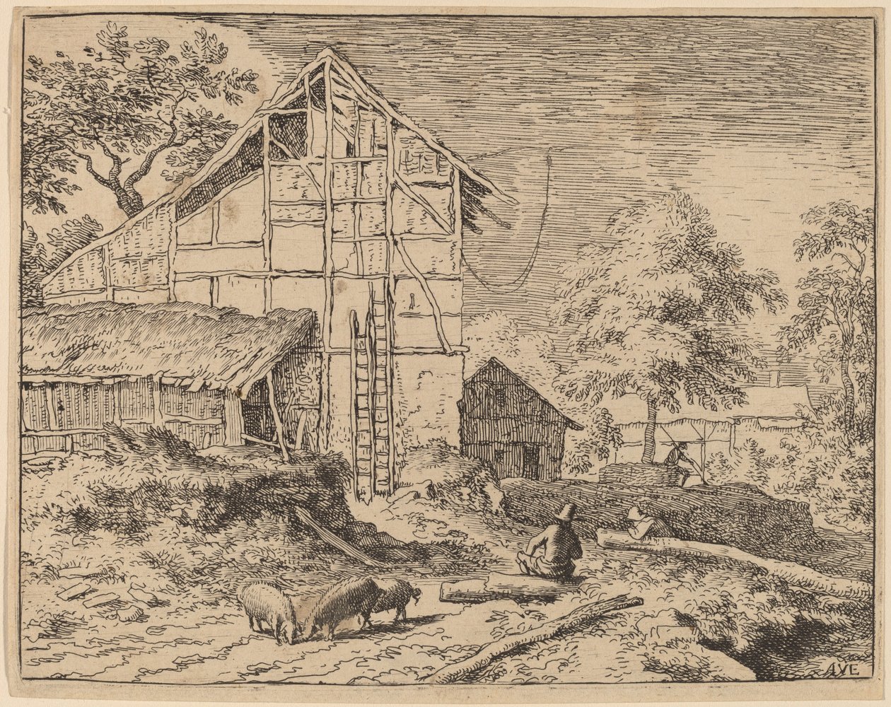 Cottage with Two Ladders by Allart van Everdingen