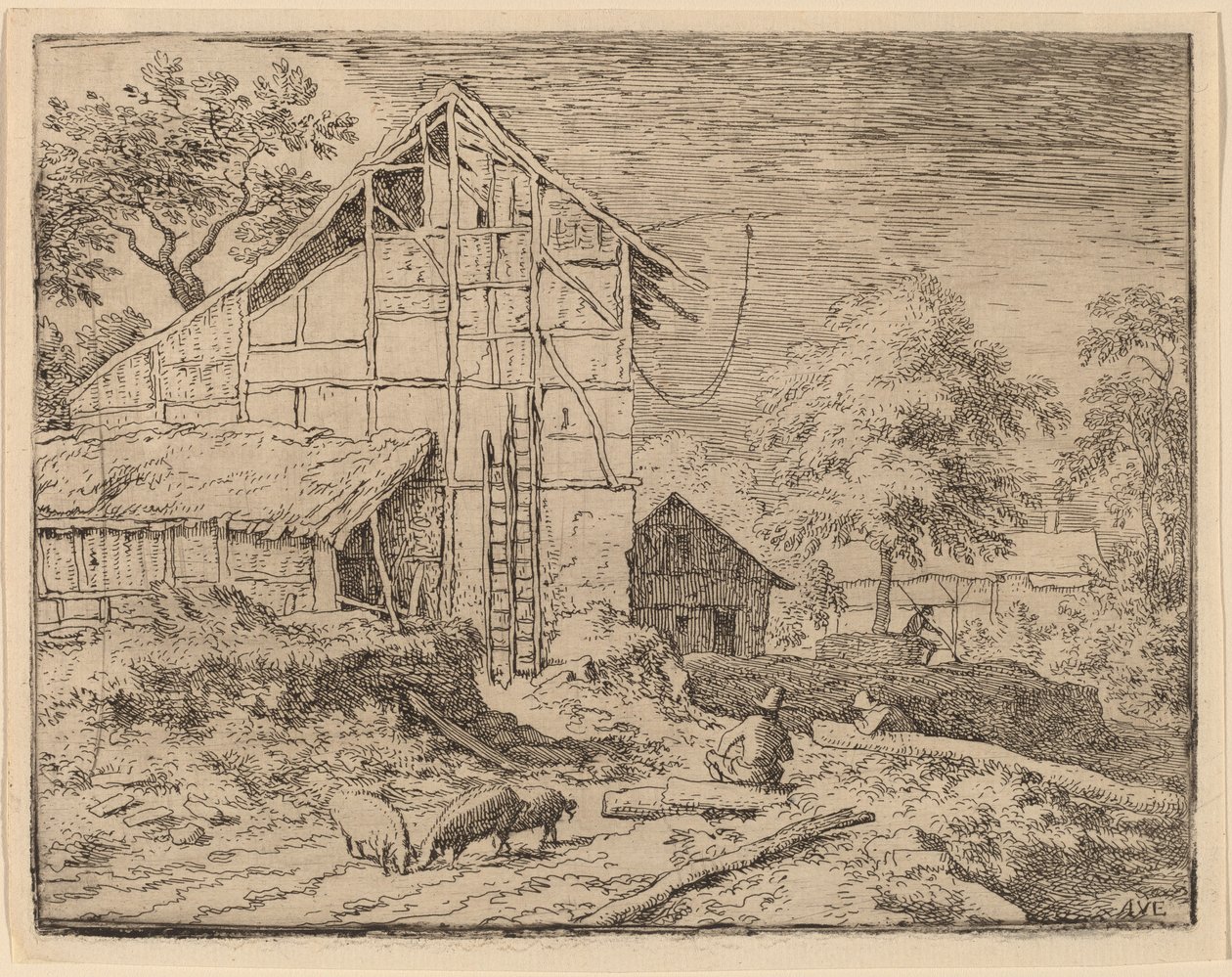 Cottage with Two Ladders by Allart van Everdingen